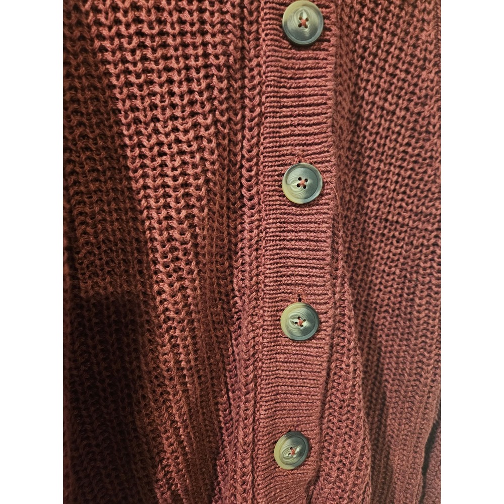 Garnet Hill Maren Linen Chunky Knit Button-Front Cardigan in Deep Burgundy - Picture 4 of 7
